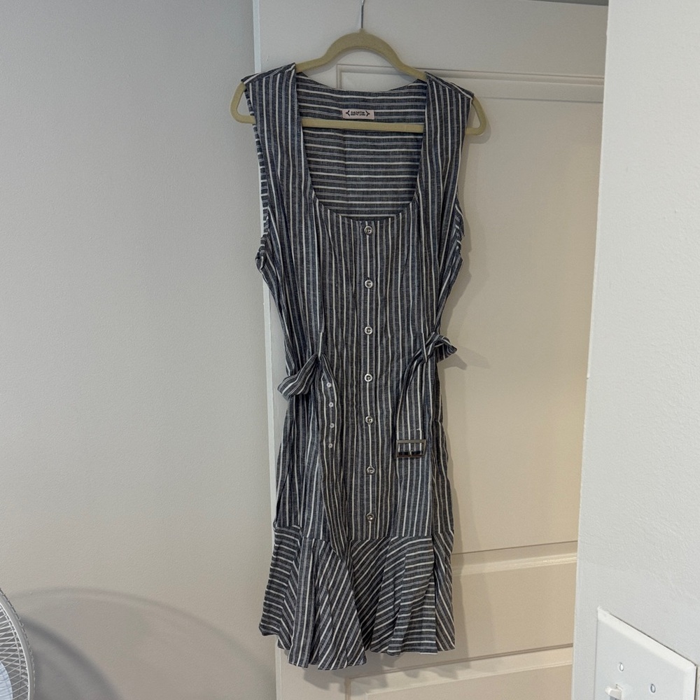 Striped Sleeveless Dress - belted & linen